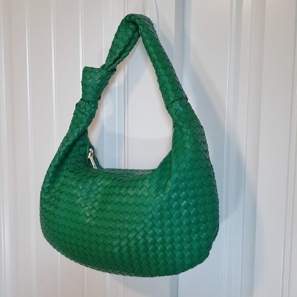 Melie Bianco Brigitte Woven Kelly Green Vegan Leather Bag - Picture 3 of 14